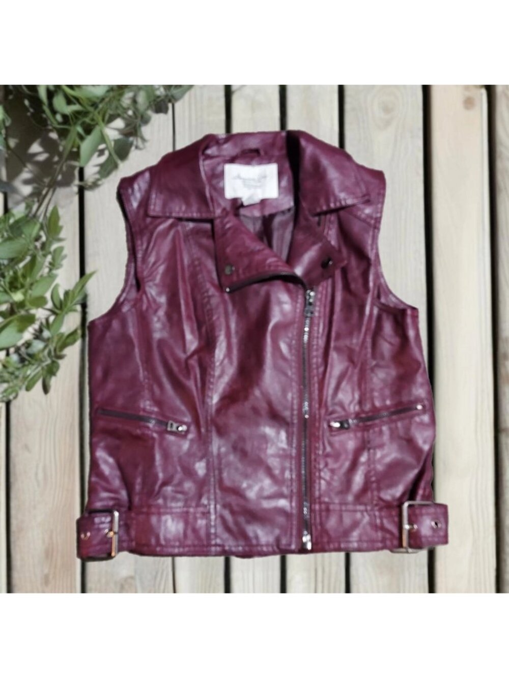 American Rag Cie Full Zip Burgendy Flux Leather Moto Gillet Biker Vest Size M